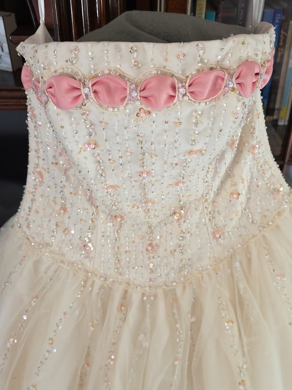 Beautiful Cream & Pink Tulle Satin Corset Wedding, Quinceanera, Prom Dress